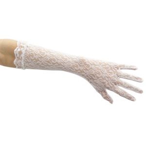 valley of the dolls lace elbow gloves with ruffles and satin bow